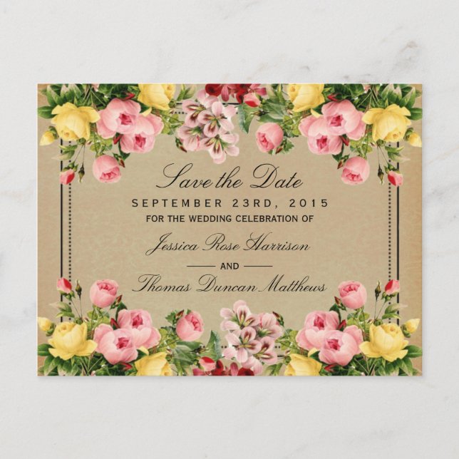 Die elegante Vintage Hochzeitskollektion Ankündigungspostkarte (Vorderseite)