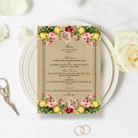 Die elegante Vintage Hochzeitskollektion Menükarte<br><div class="desc">Die Vintage Blumensammlung ist ein atemberaubendes Design mit hübschen Vintagen Blume. Diese Menükarten können für Ihren besondere Anlass personalisiert sein und würden das perfekte Menü für jede Hochzeit,  Brautparty,  Verlobung,  Geburtstagsparty und vieles mehr machen.</div>