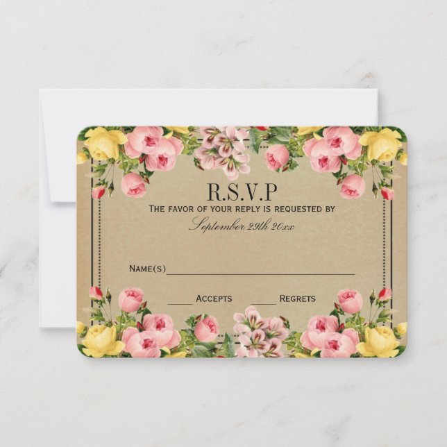 Die elegante Vintage Hochzeitskollektion RSVP Karte (Vorderseite)