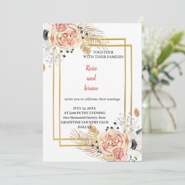 die eleganteste rosa Hochzeit Einladung (Stehend Vorderseite)