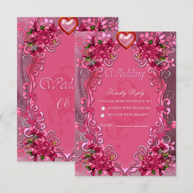 Die Eleganz der rosa Blume RSVP Karte (Vorne/Hinten)