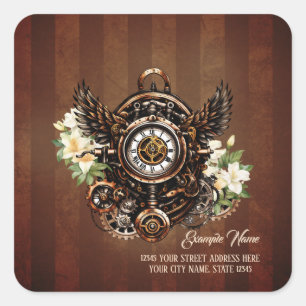 Die Eleganz von Steampunk Floral Magic Quadratischer Aufkleber