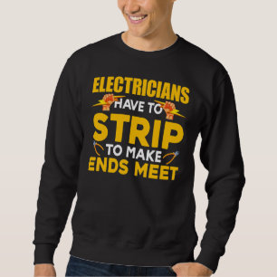 Die Elektriker müssen sich abhalten, um das Ende d Sweatshirt