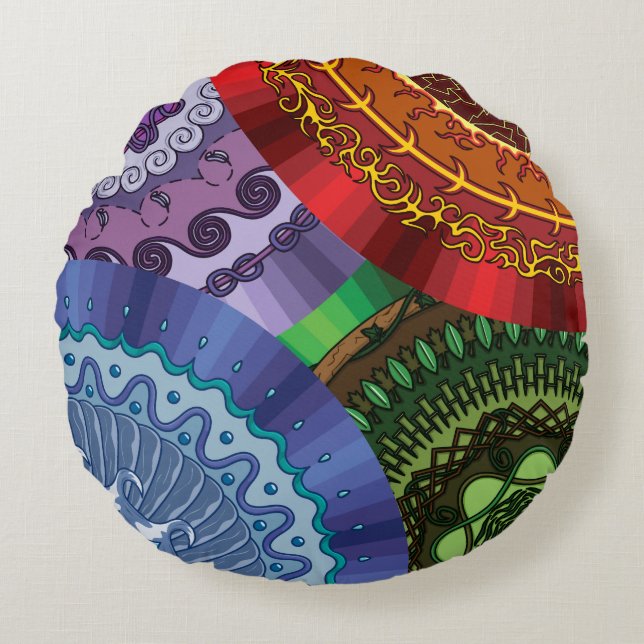 Die Elemente Mandalas runden Kissen (Vorderseite)
