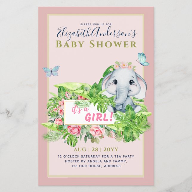 Die Elephant Baby Shower Gender Enthüllung lädt ei Flyer (Vorne)