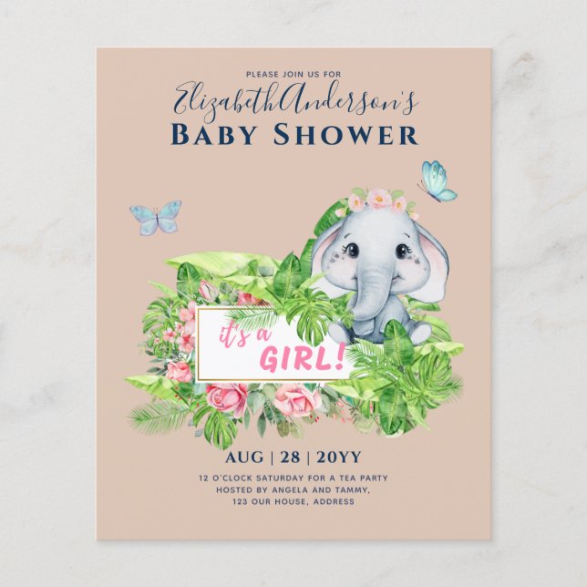 Die Elephant Baby Shower Gender Enthüllung lädt ei Flyer (Vorne)