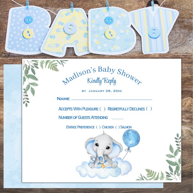 Die Elephant Baby Shower Response Card RSVP Karte (Von Creator hochgeladen)