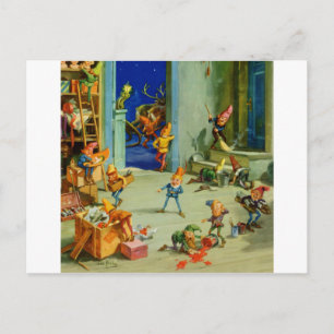 Die Elfen des Weihnachtsmanns arbeiten in seinem W Feiertagspostkarte