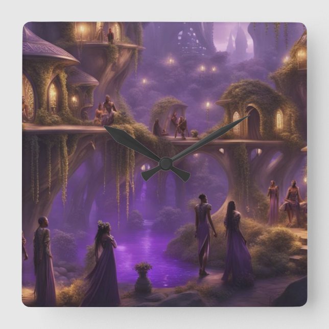 Die Elfenwelten Quadratische Wanduhr (Vorderseite)