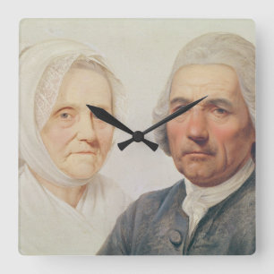 Die Eltern des Künstlers (Öl auf Leinwand) Quadratische Wanduhr