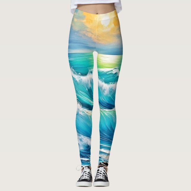 Die Embrace des Ozeans: Wave Art Leggings (Vorderseite)