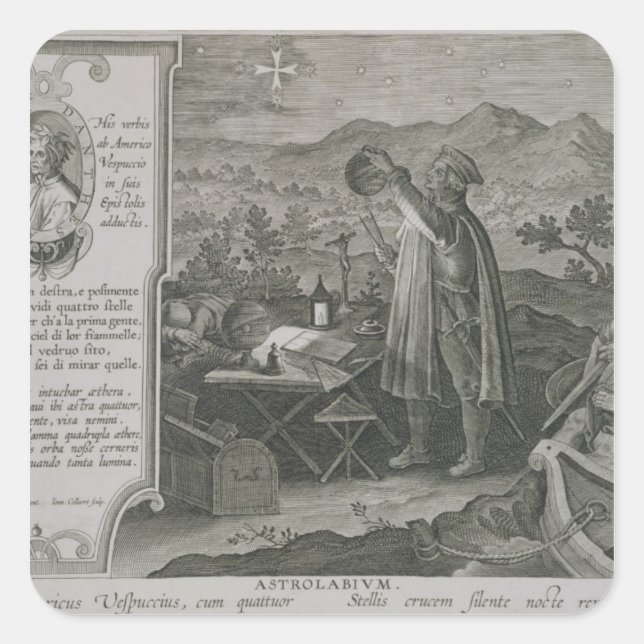 Die Entwicklung des Astrolabiums des Mariners Quadratischer Aufkleber (Vorderseite)