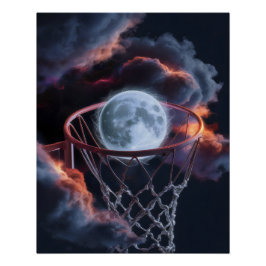 Die Erde in einem Basketballkorb. Poster