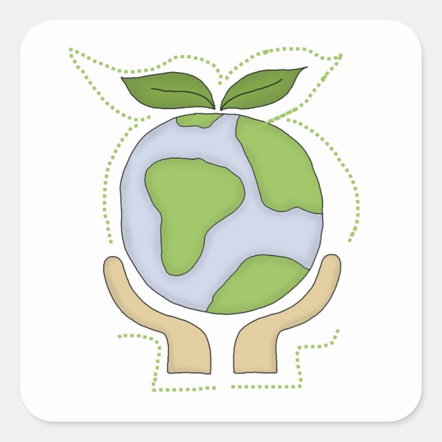 Die Erde in unseren Händen T - Shirt und Geschenke Quadratischer Aufkleber (Vorderseite)