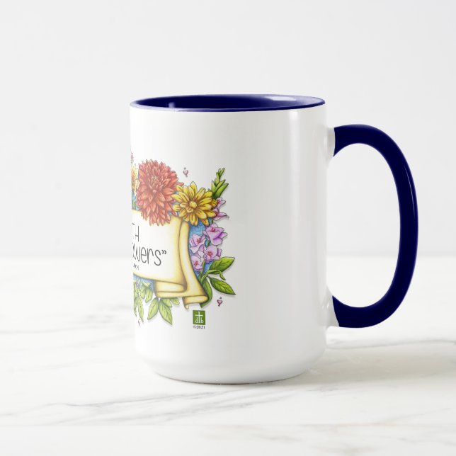 Die Erde lacht in Blume 15 oz Tasse (Rechts)