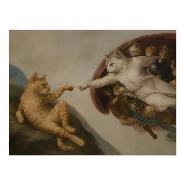 Die Erschaffung von Adam Katzen Renaissance-Parodi Poster (Vorderseite)