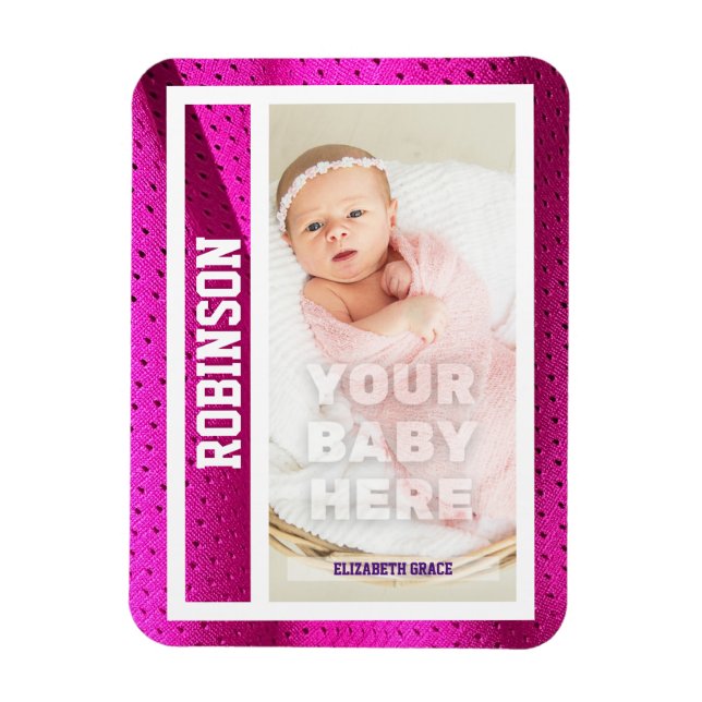 Die erste Baseballkarte des Babys, rosa Mesh Magnet (Vertikal)