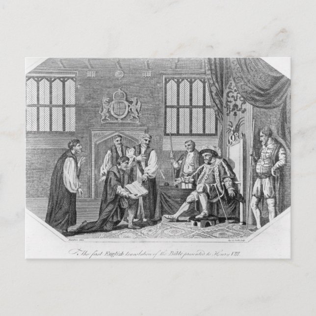Die erste englische Übersetzung der Bibel Postkarte (Vorderseite)