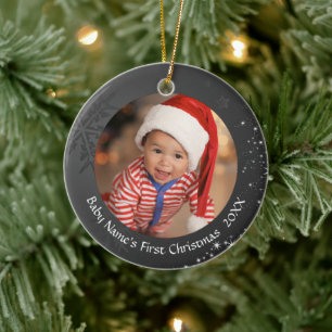Die erste schwarze und weiße Schneeflocke des Baby Keramik Ornament