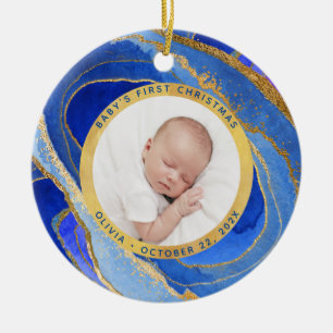 Die erste Weihnacht des Babys   Blue and Gold Geod Keramik Ornament