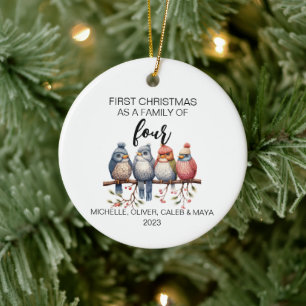Die erste Weihnachtsbird-Familie von vier Keramik Ornament
