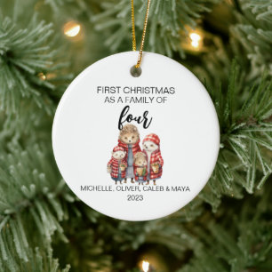 Die erste Weihnachtsfamilie der vier Igel Keramik Ornament