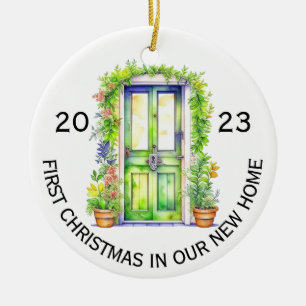 Die erste Weihnachtsfeier in der neuen Zuhause Keramik Ornament