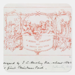 Die erste Weihnachtskarte von J.C.Horsley, 1843 Quadratischer Aufkleber