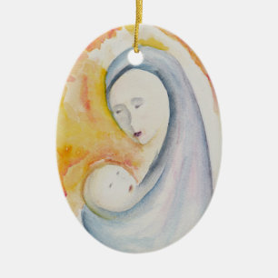 Die erste WeihnachtsMadonna mit Kinderschmuck Keramik Ornament