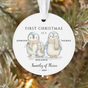 Die erste Weihnachtspenguin-Familie von drei Kinde Ornament