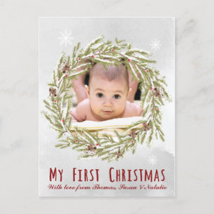 Die erste Weihnachtspostkarte des Babys mit Foto Feiertagspostkarte