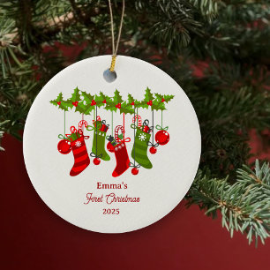 Die erste Weihnachtszeit des Babys mit bunten Strü Keramik Ornament