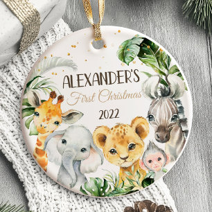 Die ersten Safari-Tiere des Babys zu Weihnachten Keramik Ornament