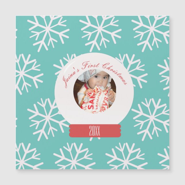 Die ersten Schneeglobe-Schneeflocken des Babys Aqu Magnetkarte (Vorderseite)
