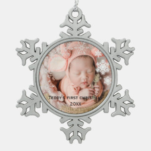 Die ersten Weihnachten des Kindes Schneeflocken Zinn-Ornament