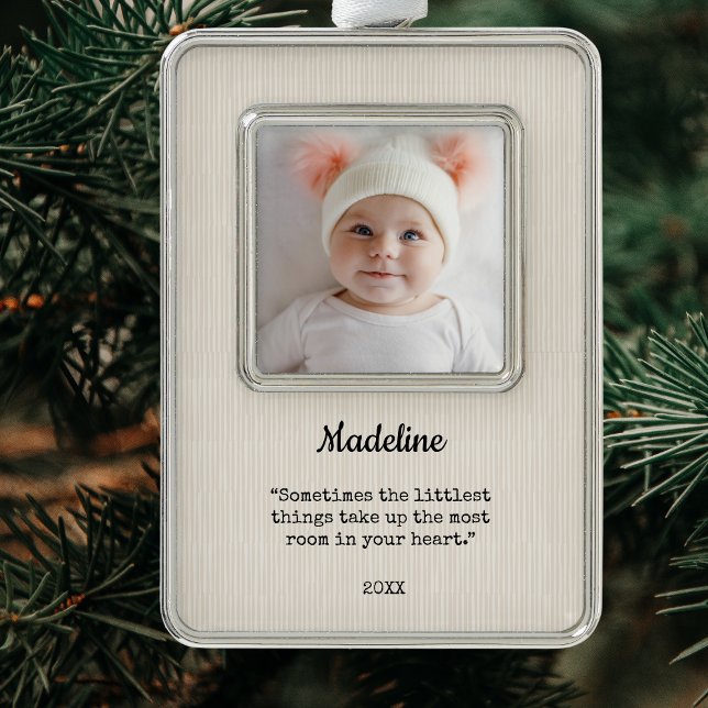 Die ersten Weihnachten des modernen Babys Rahmen-Ornament Silber (Modern Baby's Photo First Christmas Christmas Ornament/ )