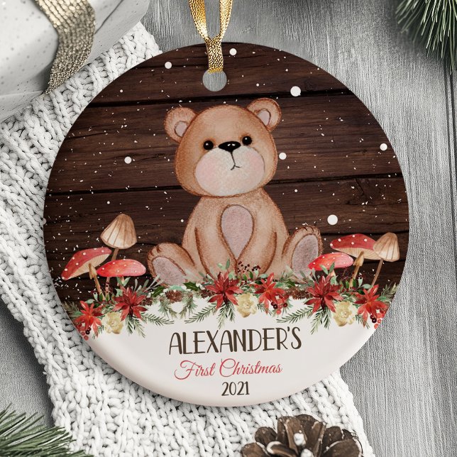 Die ersten Weihnachtsschmuck-Tiere des Babys Keramik Ornament (Baby's First Christmas Ornament Woodland mushroom animals)