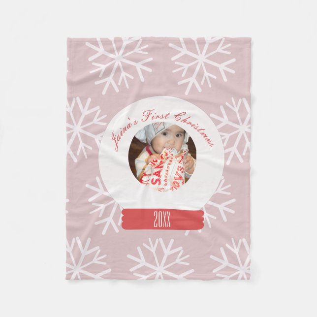 Die ersten Weihnachtsschneeglobe Pink Snowflakes d Fleecedecke (Vorderseite)