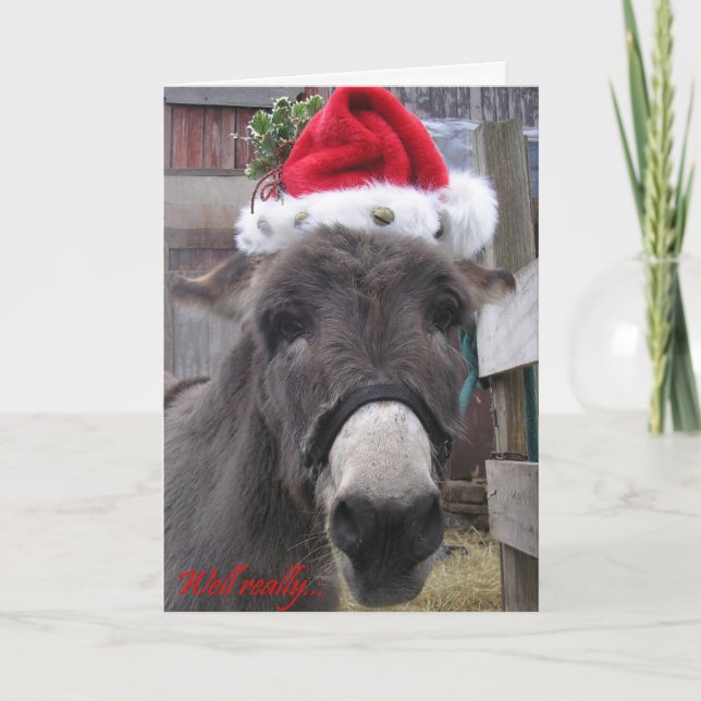 "Die Esel machen große Santas!" Feiertagskarte (Vorderseite)