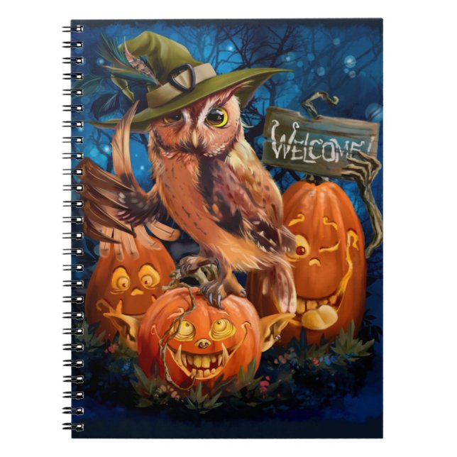 Die Eule im Zauberhut und ihre Kürbisfreunde Notizblock (Vorderseite)