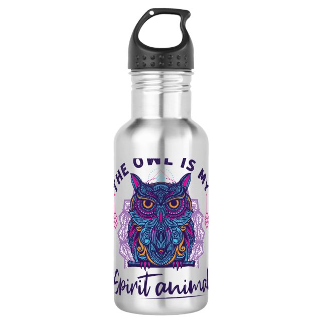 Die Eule ist mein Geiststier Edelstahlflasche (Vorderseite)