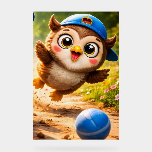 Die Eule Spielzeit lebendige vertikale Kinderzimme Acrylschild (Vorderseite)