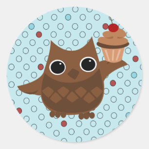 Die Eule und der Kuchen Runder Aufkleber