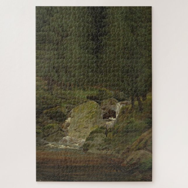 Die Evergreens am Wasserfall - Friedrich Puzzle (Vertikal)