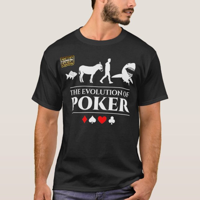 Die Evolution des Poker Fisch Donkey Man Shark Pok T-Shirt (Vorderseite)