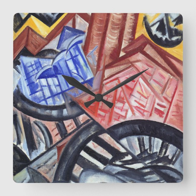 Die Fabrik und die Brücke Quadratische Wanduhr (Vorderseite)