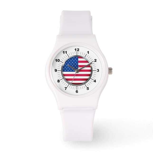 Die Fahne Sporty White Silicon Watch in den USA Armbanduhr (Vorderseite)
