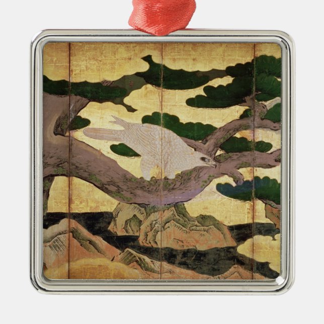 Die Falken in den Kiefern, 6 täfeln faltenden Silbernes Ornament (Vorne)