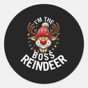 Die Familie Boss Rentier passt Weihnachten Runder Aufkleber