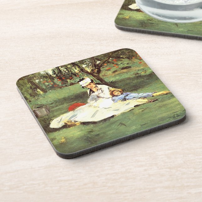 Die Familie Monet in ihrem Garten Edouard Manet Getränkeuntersetzer (Linke Seite)